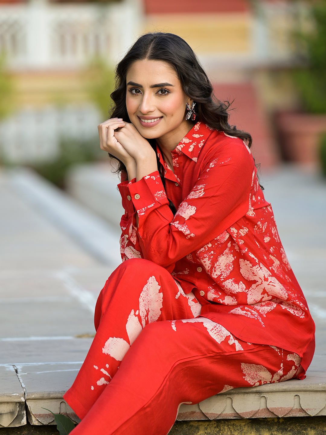 Red Brushstroke Muslin Co-Ord Set