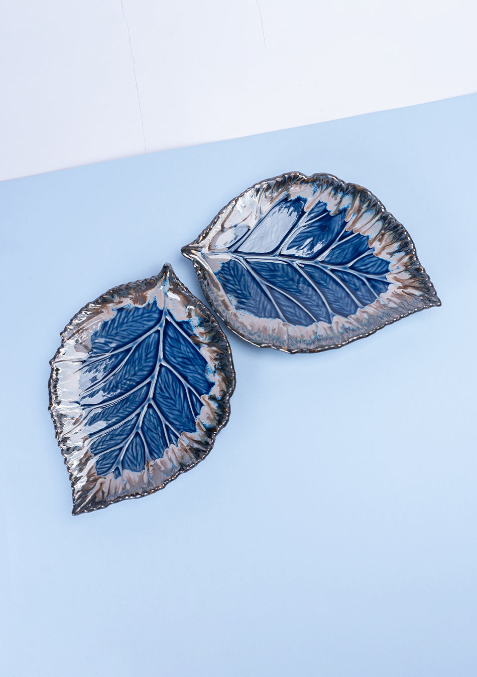 Leaf Blue-Grey Ceramic Platter Set