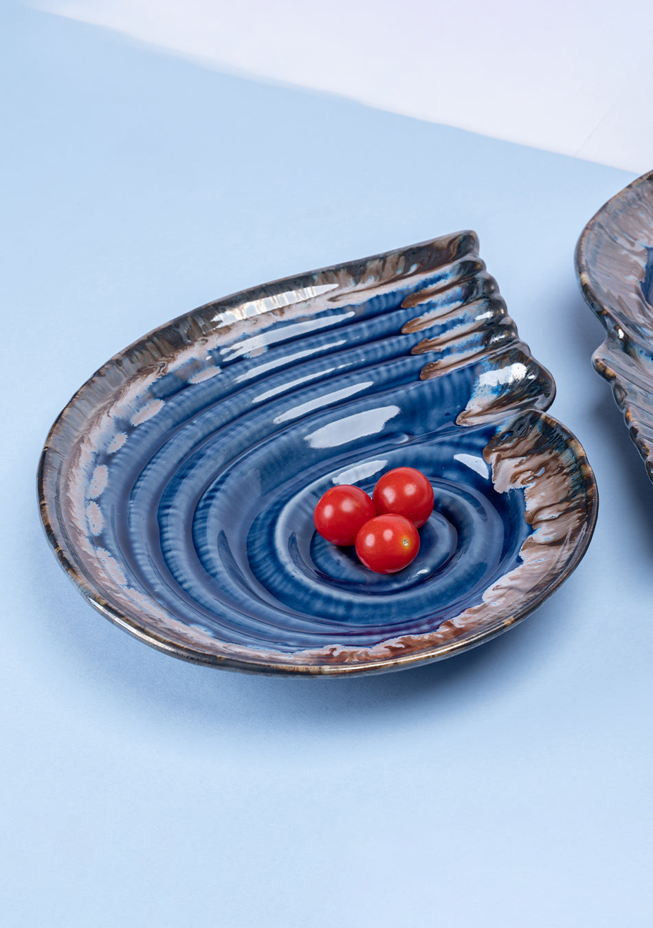 Seashell Blue-Grey Ceramic Platter Set
