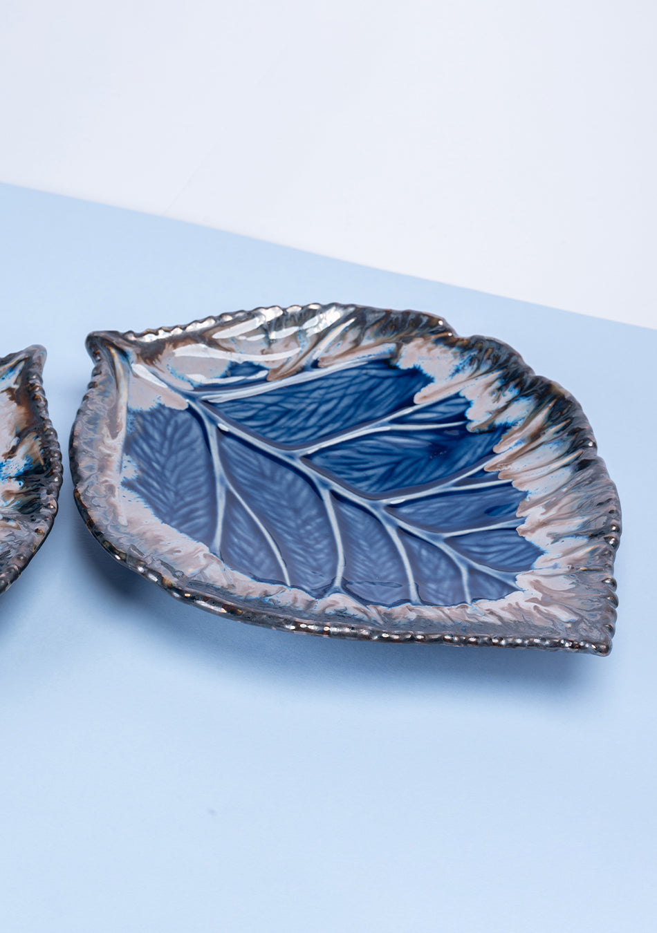Leaf Blue-Grey Ceramic Platter Set
