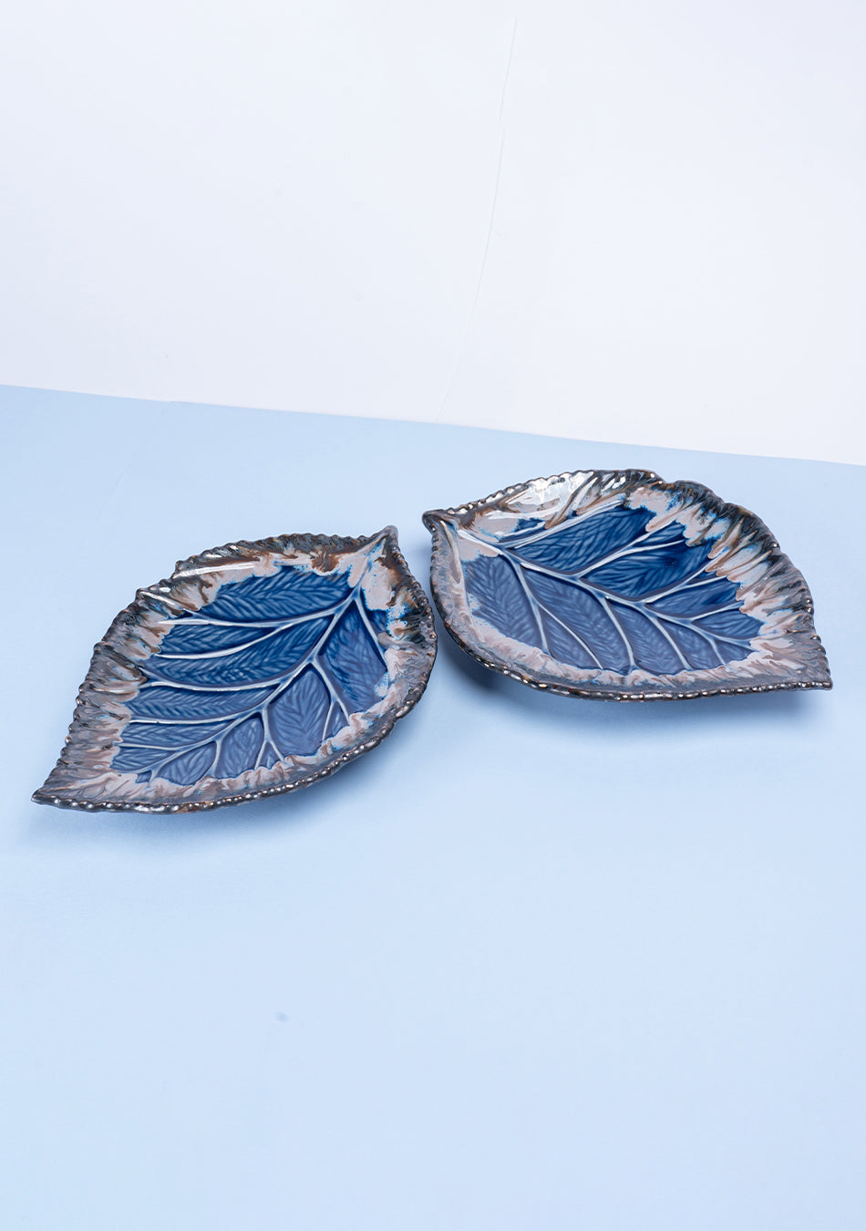 Leaf Blue-Grey Ceramic Platter Set