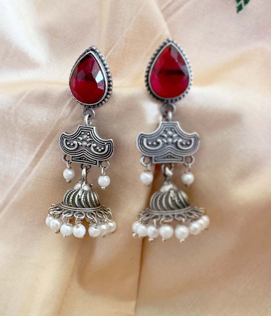 Scarlet Gem Pearl Cascade Danglers
