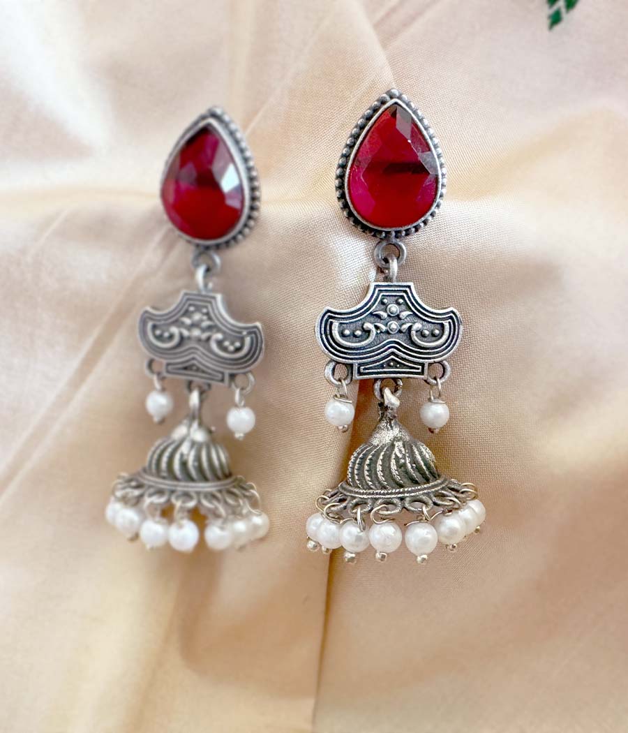Scarlet Gem Pearl Cascade Danglers