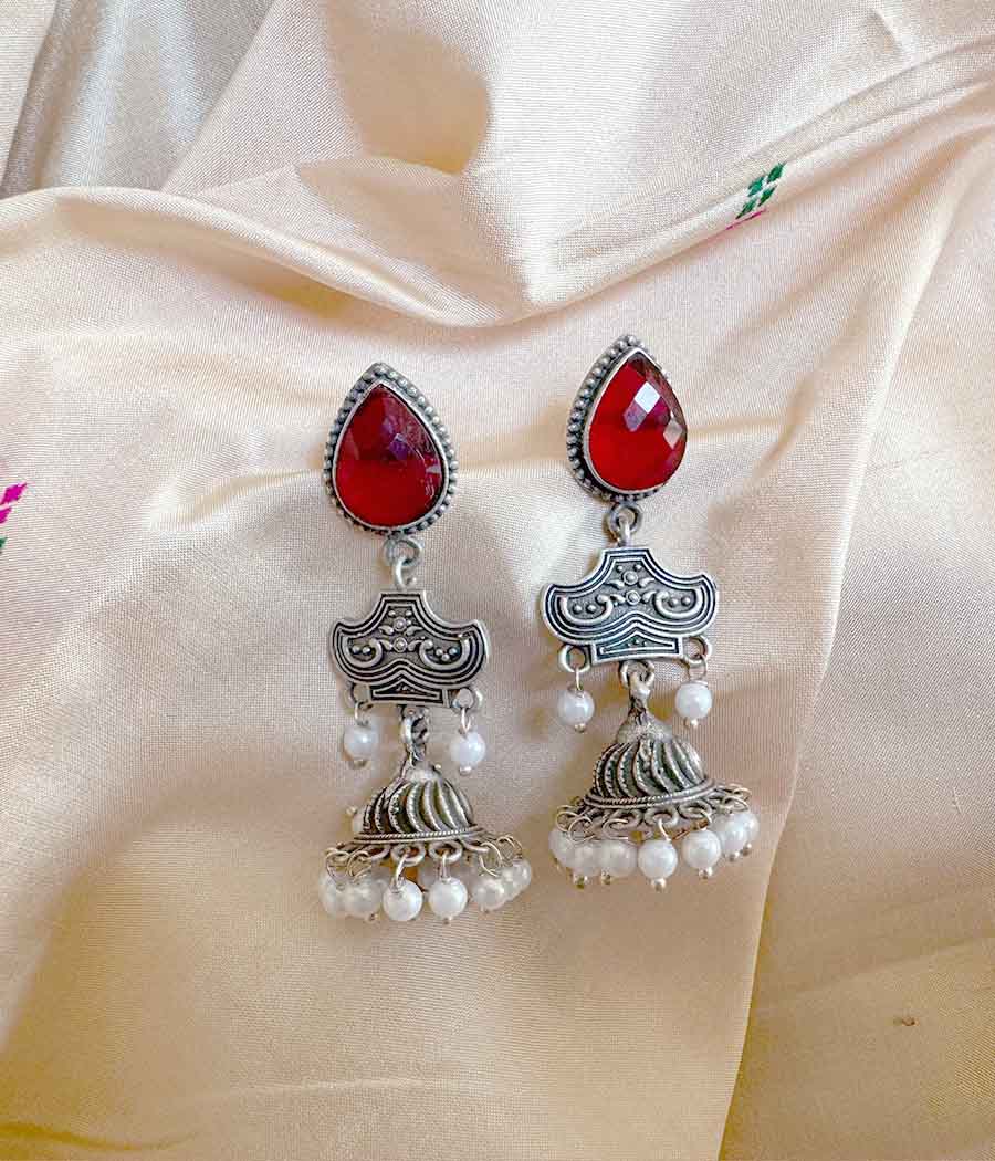 Scarlet Gem Pearl Cascade Danglers