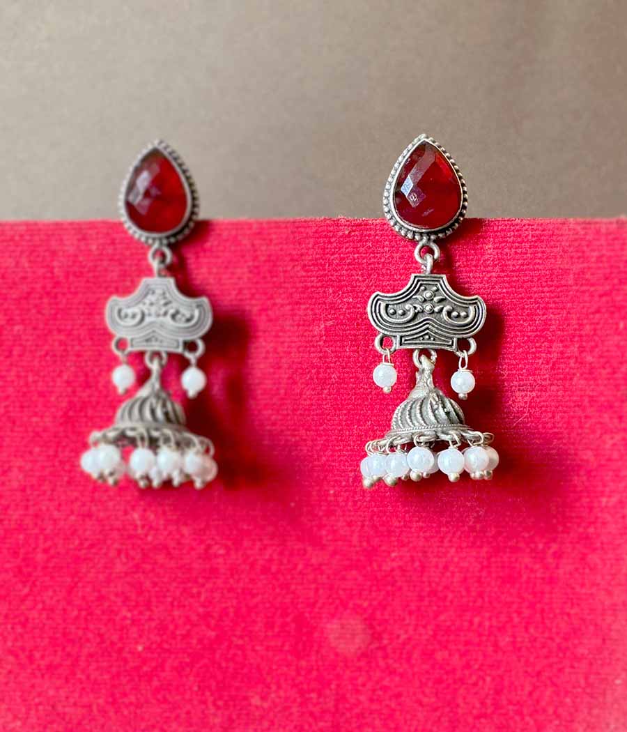 Scarlet Gem Pearl Cascade Danglers