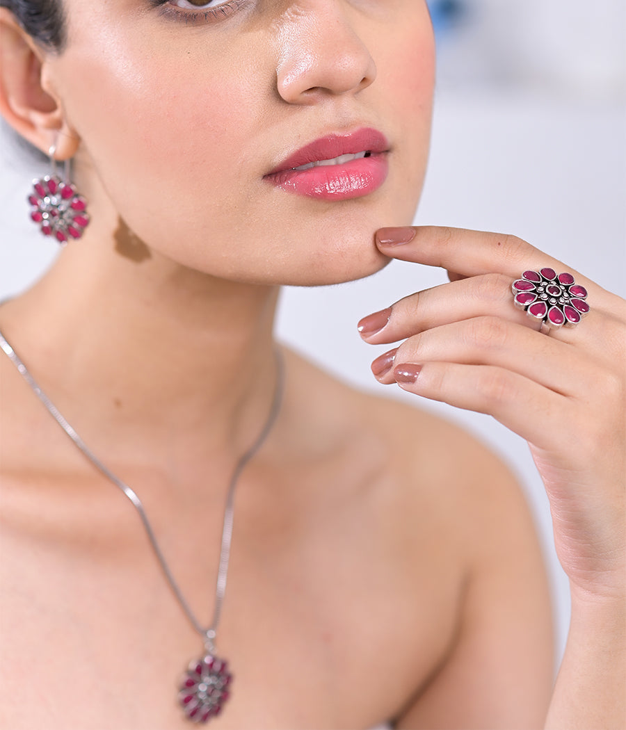 Ruby Blossom Pendant Set