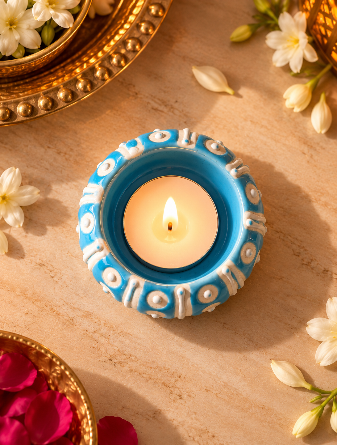 sky blue hand painted Diya Set of 6