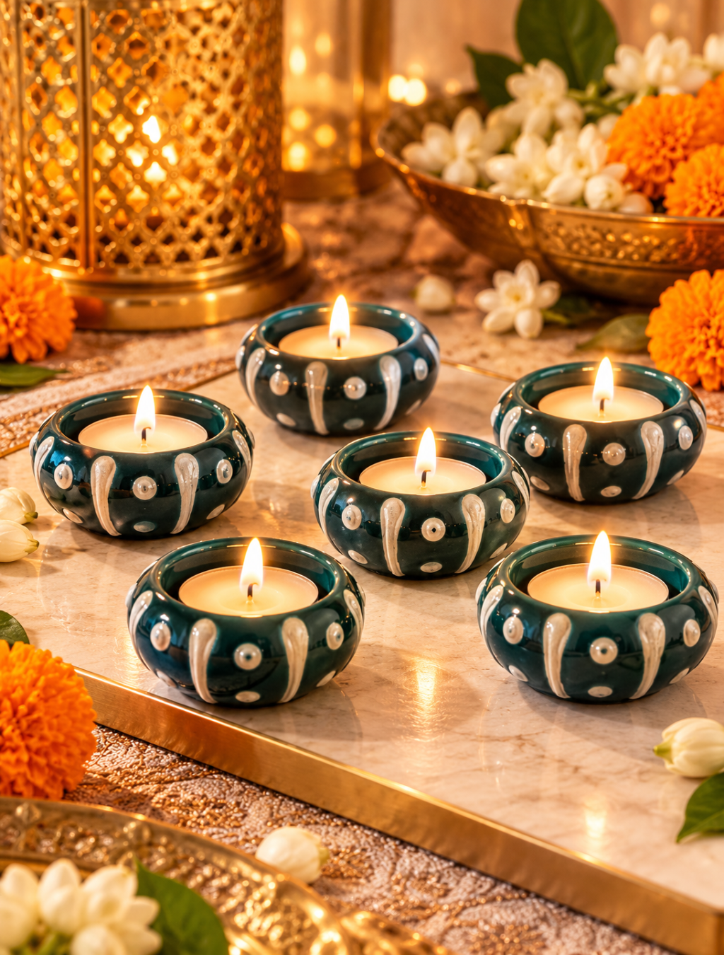 Aravalii Deep Teal Dot Glow Diyas