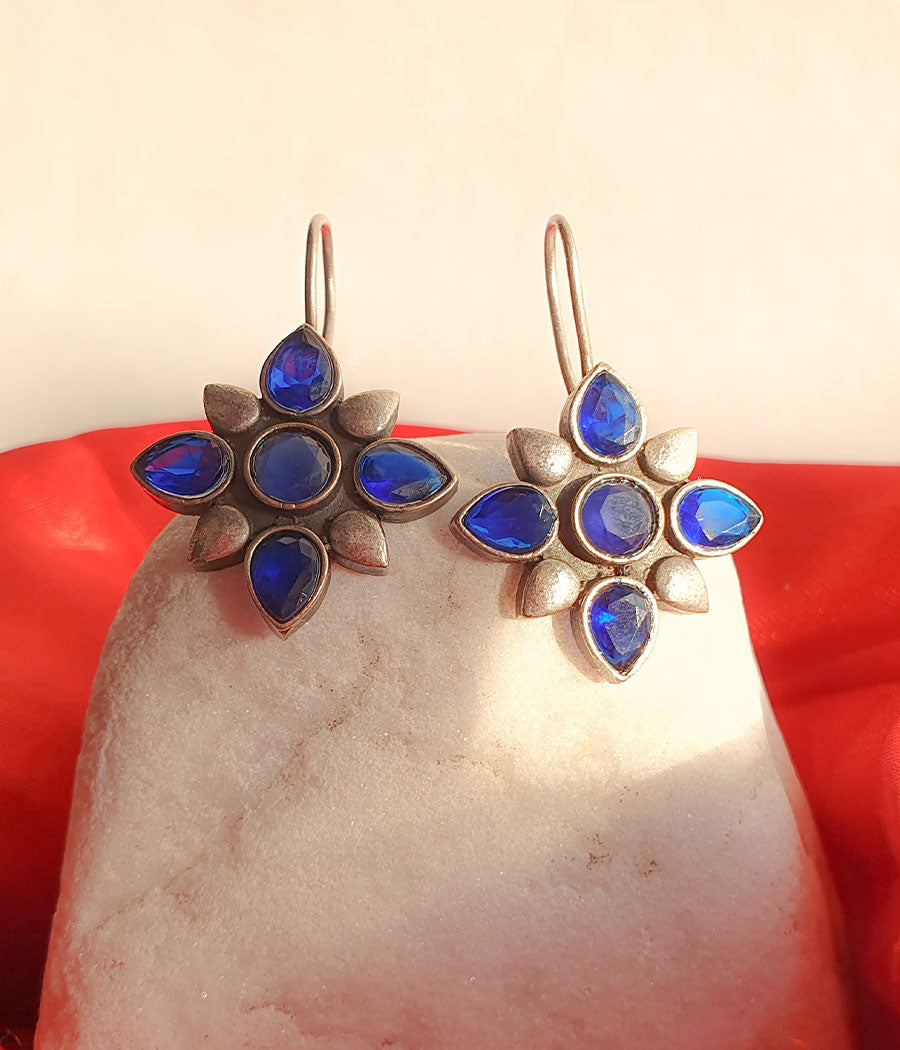 Blue Petal Hook Earrings
