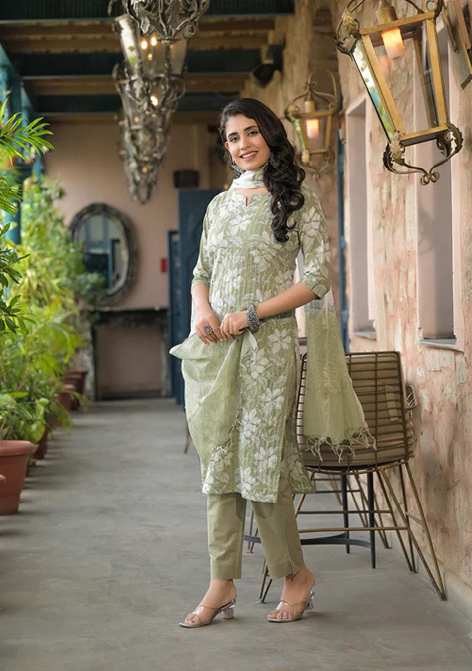 Sage Serenity Suit Set with Kota Dupatta