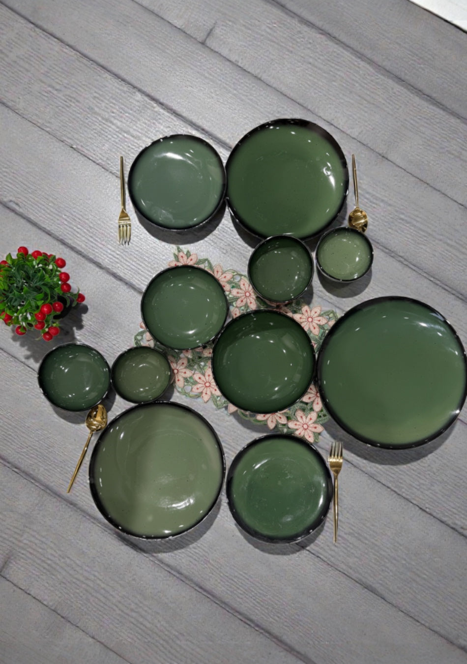 Green Oblong Dinnerset - SET OF 11