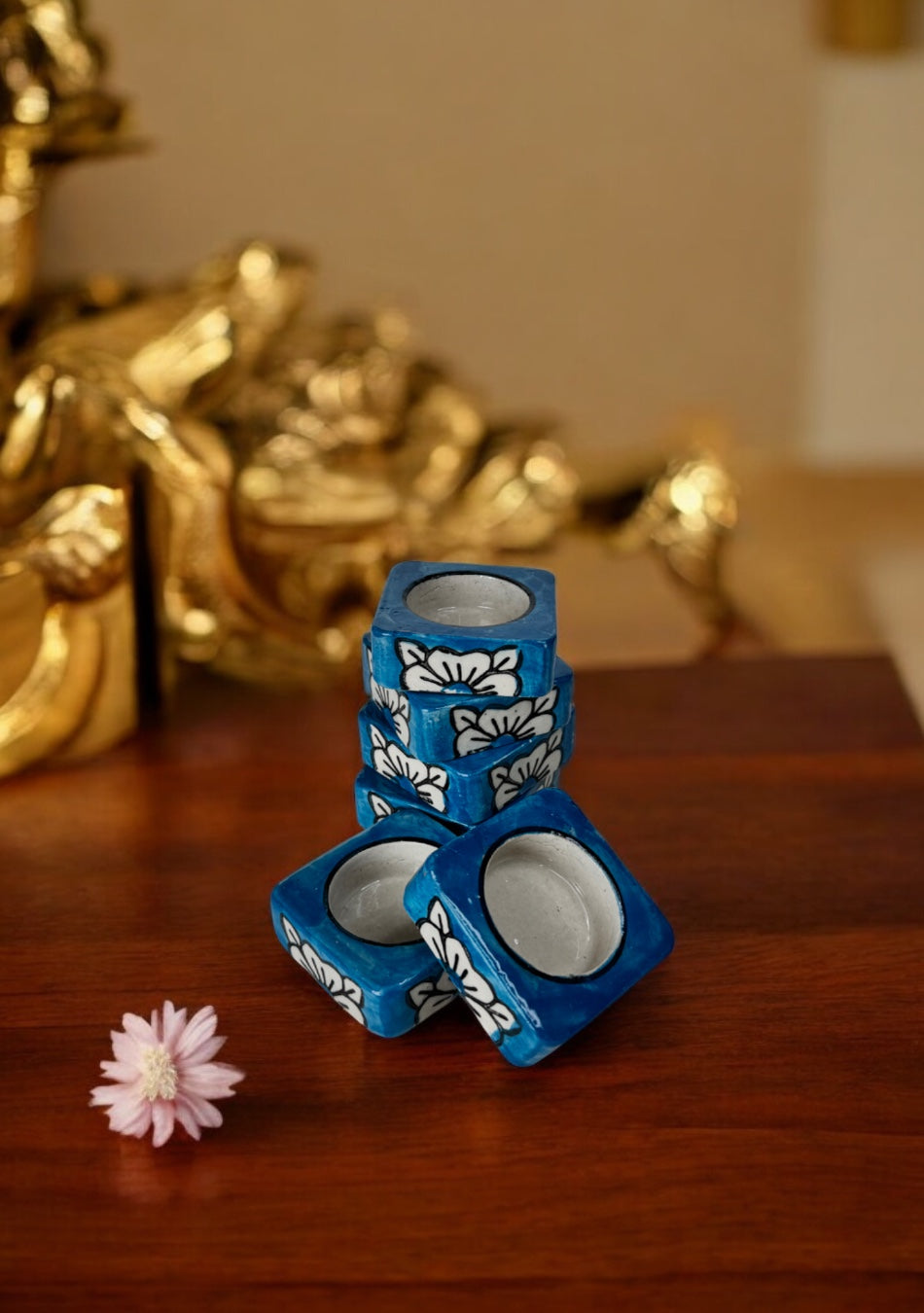BLUE HANDCRAFTER FLORAL TEA LIGHT DIYA