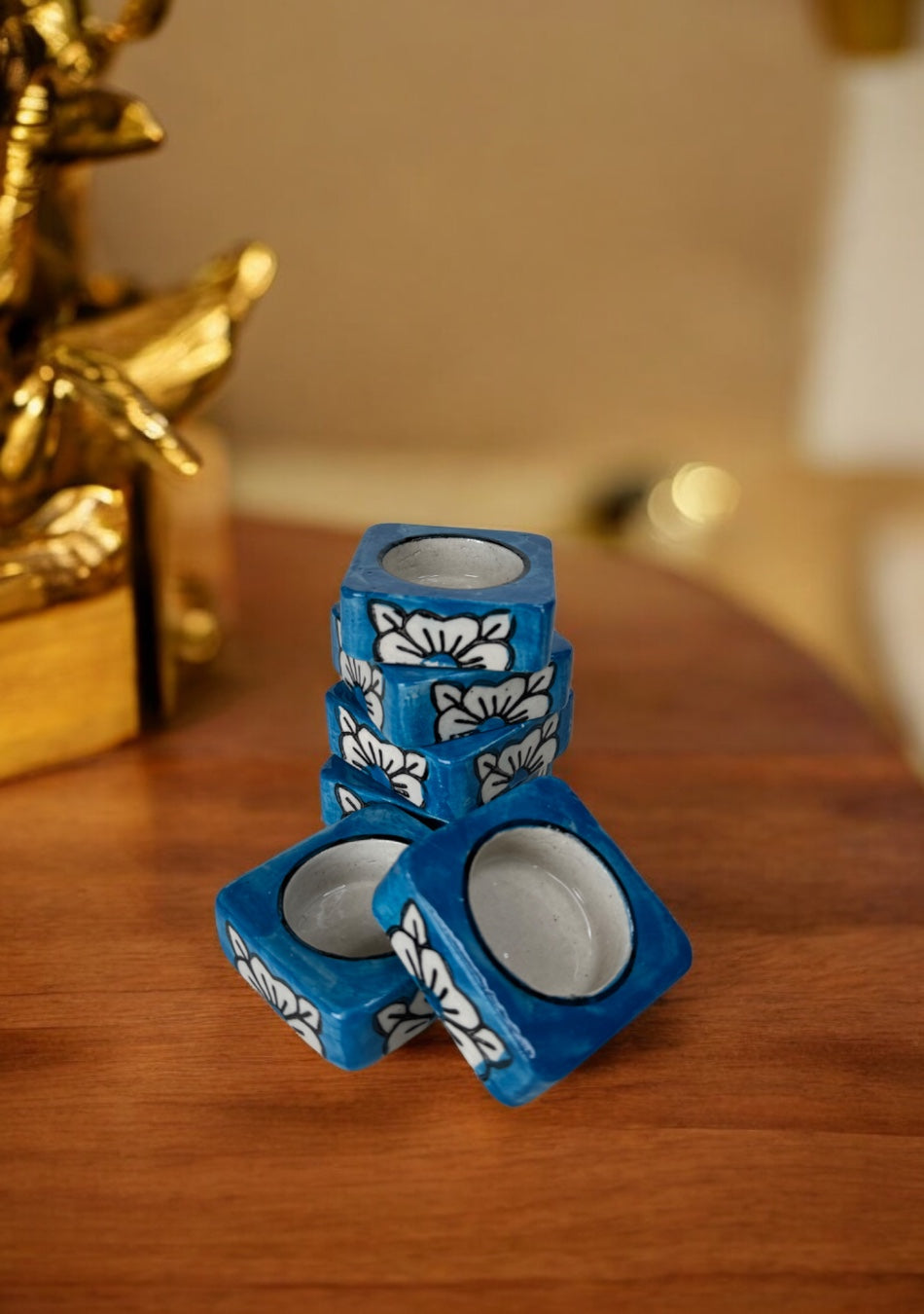 BLUE HANDCRAFTER FLORAL TEA LIGHT DIYA