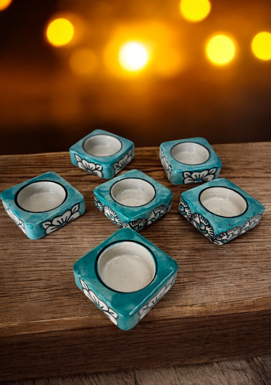 Teal handcrafted floral tealight Diya