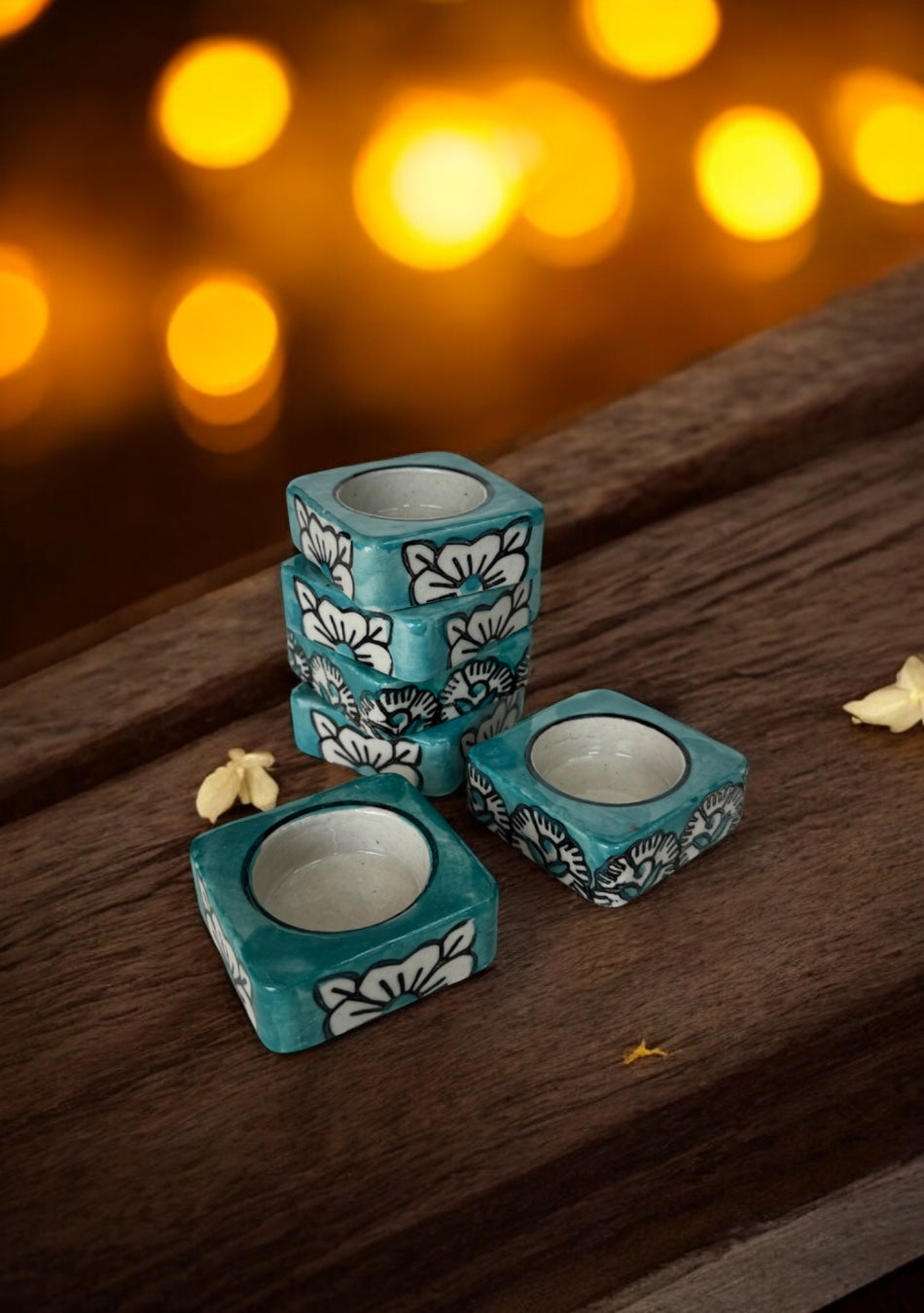Teal handcrafted floral tealight Diya