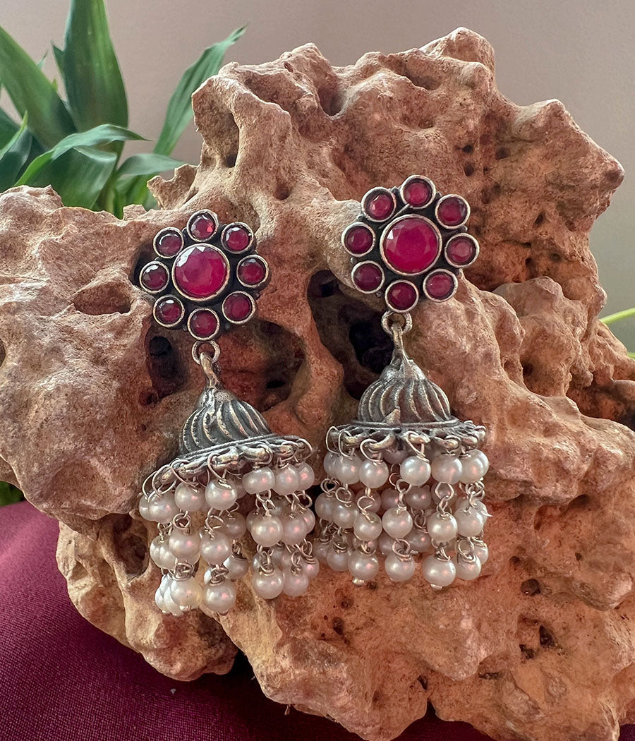 Jhumki Ruby Earrings Jhumkas AD Stone Chandbali Ruby Jhumka Kattam