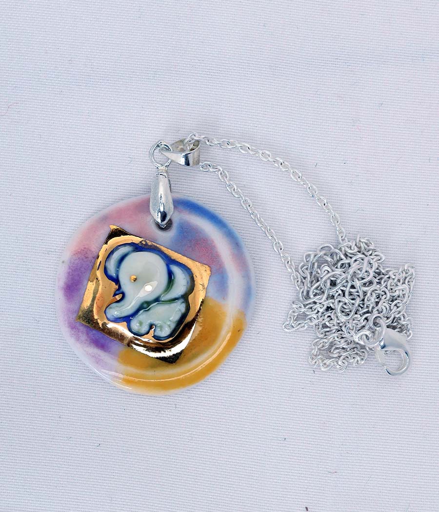 Elephant Motif Pendant and Shell Earring Set