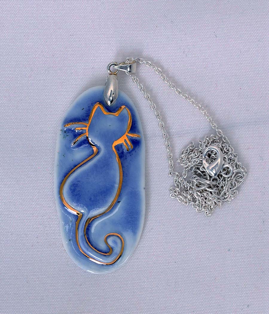 Blue Pennywort earring with Whisker Charm Cat Pendant