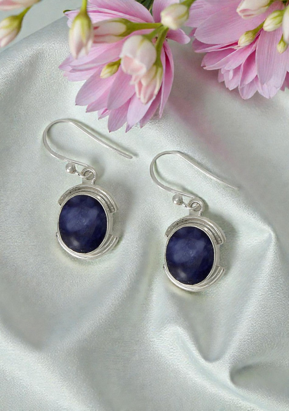 Sapphire Dyed Stone Silver Earrings