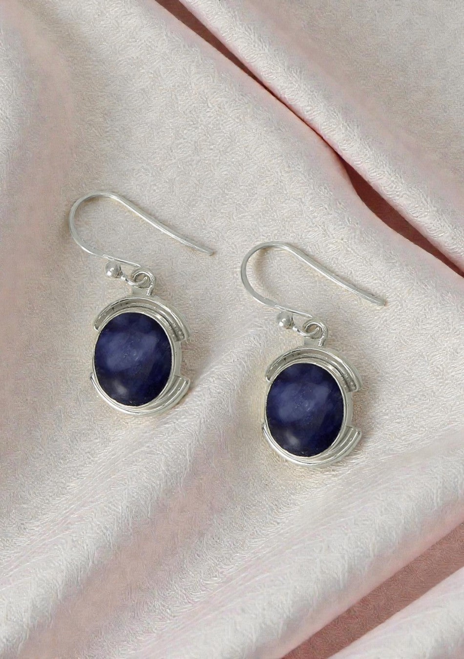Sapphire Dyed Stone Silver Earrings