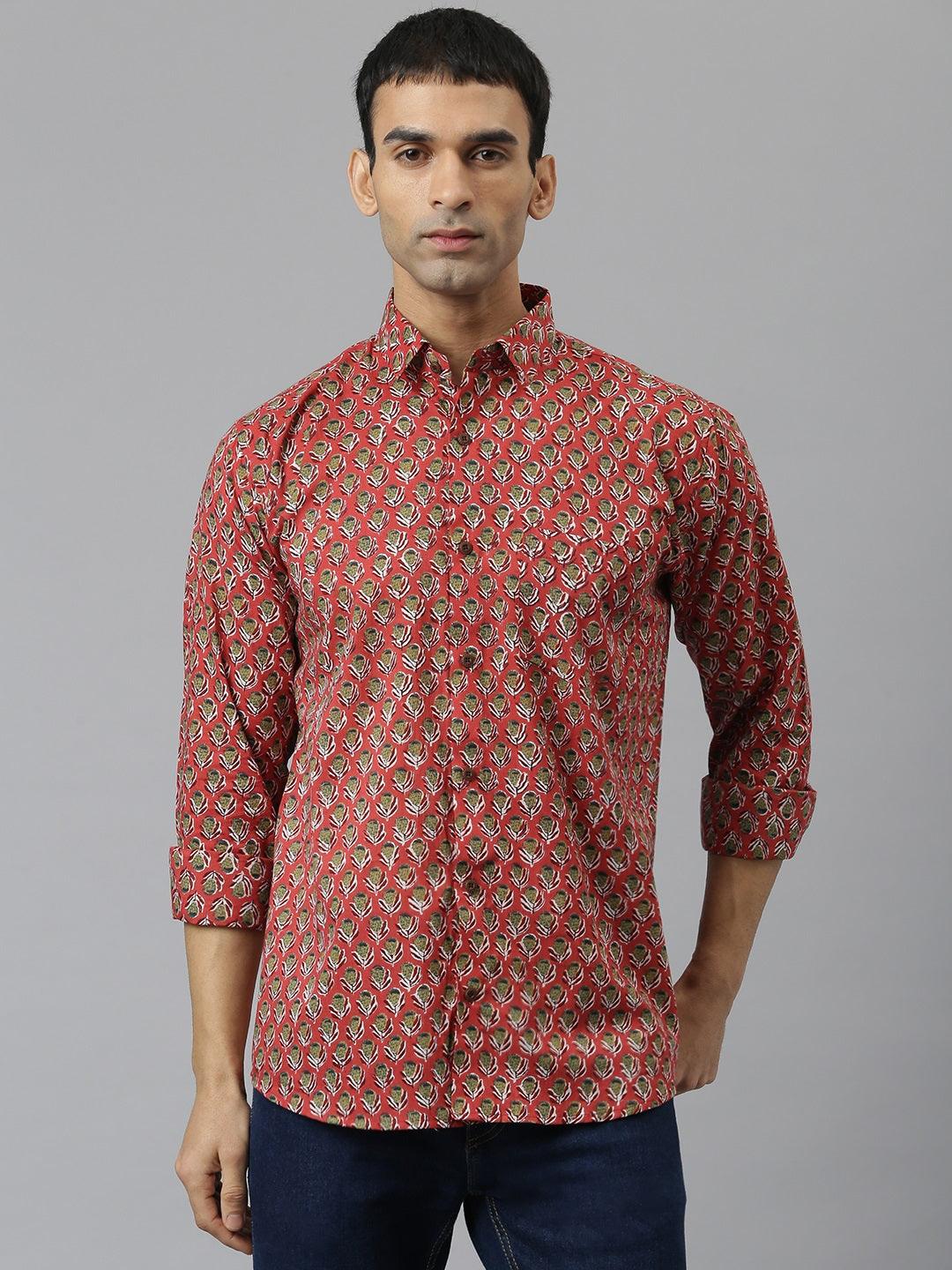 Pink & Green Cotton Full Sleeve Shirt for Men