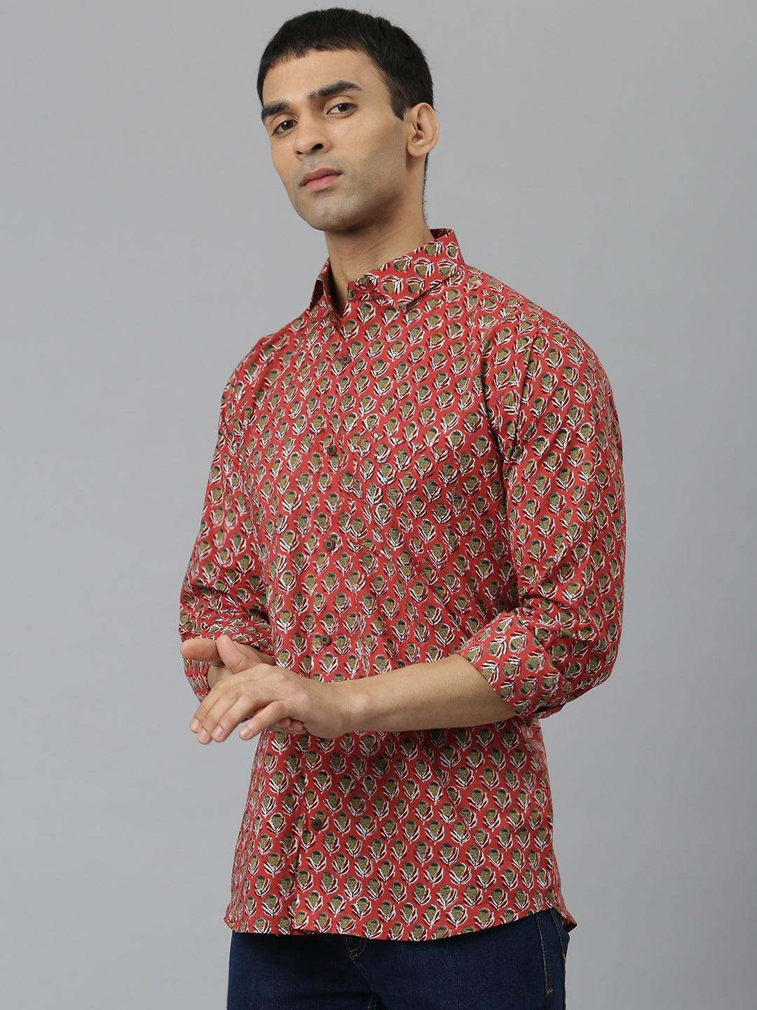 Pink & Green Cotton Full Sleeve Shirt for Men
