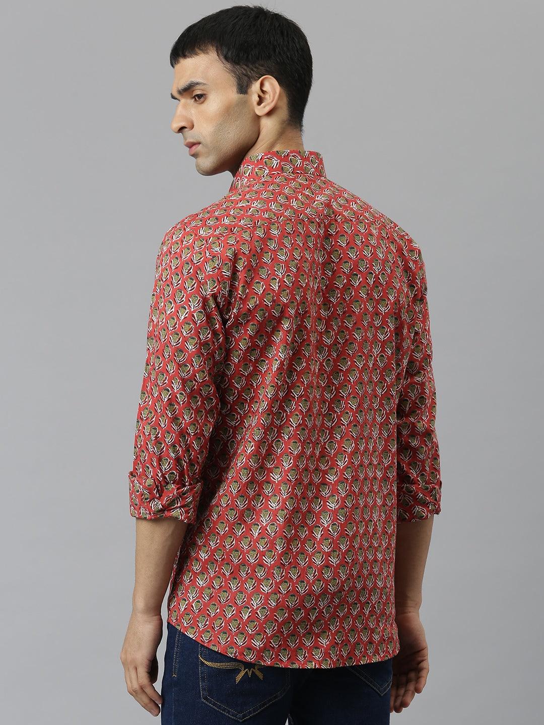 Pink & Green Cotton Full Sleeve Shirt for Men