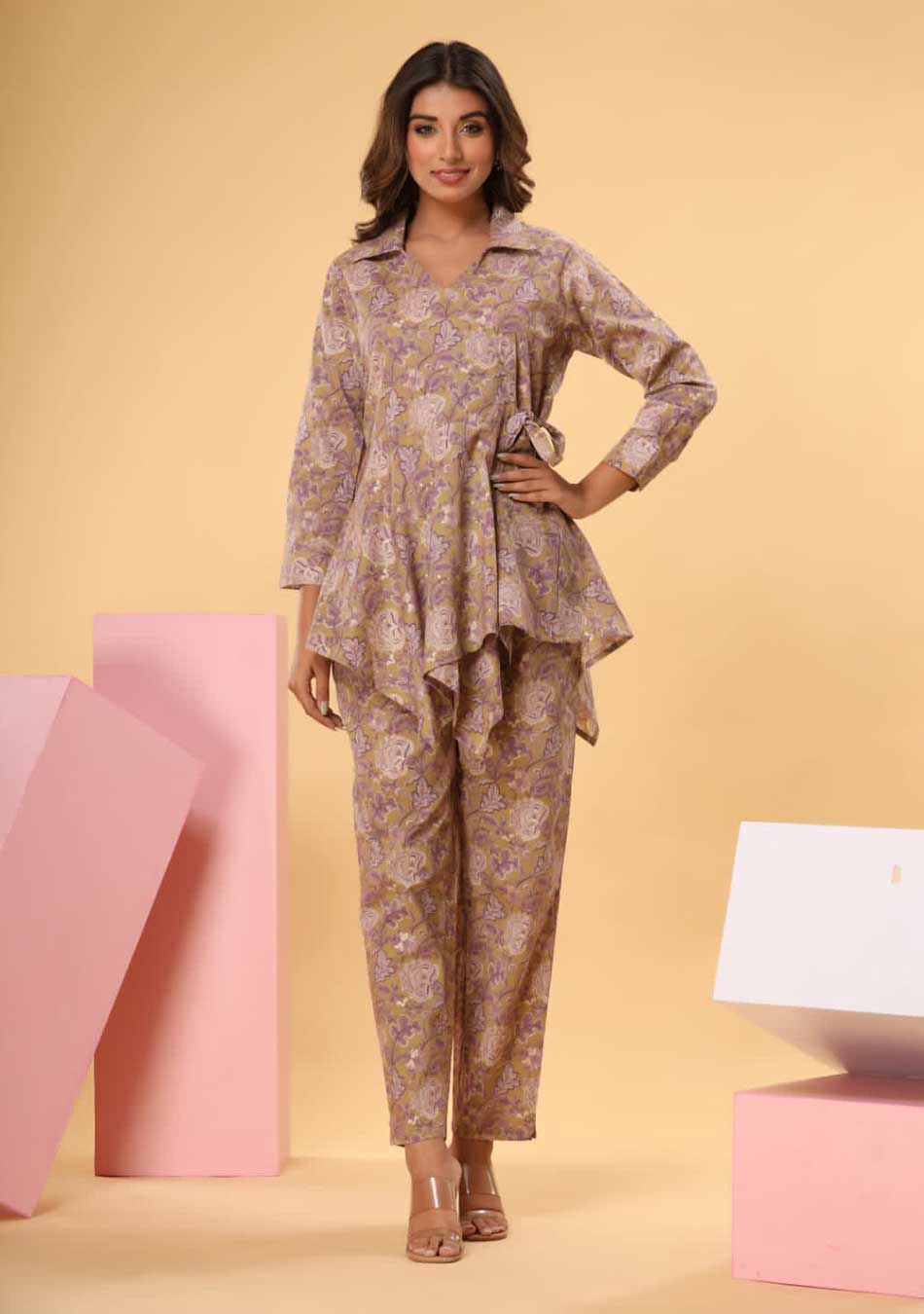 Women Liva Rayon Grey Paisley Print Co-Ord Set