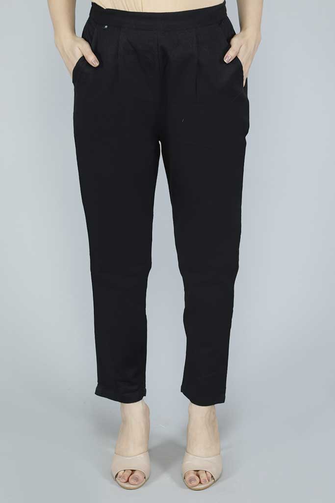 Solid Black Cotton Fabric Pants