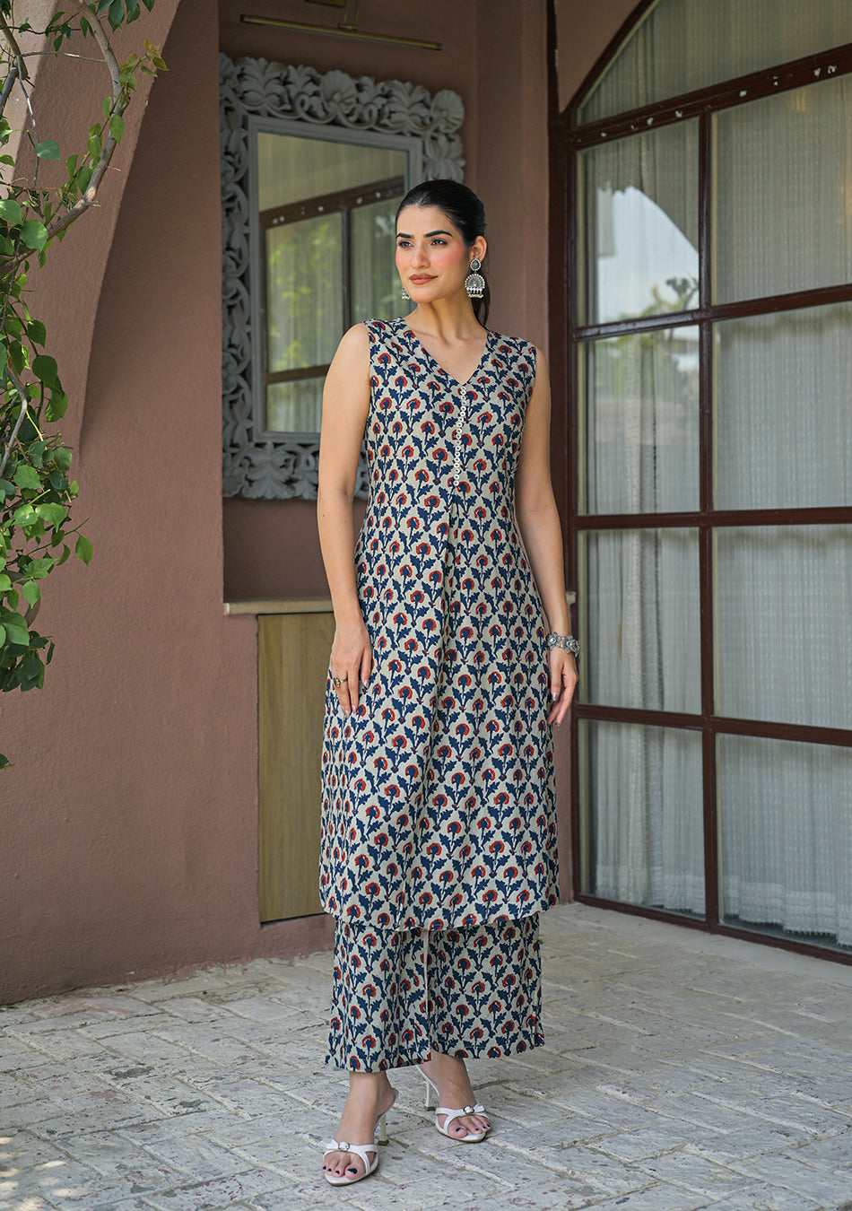 Indigo Red Floral Co-Ord Set