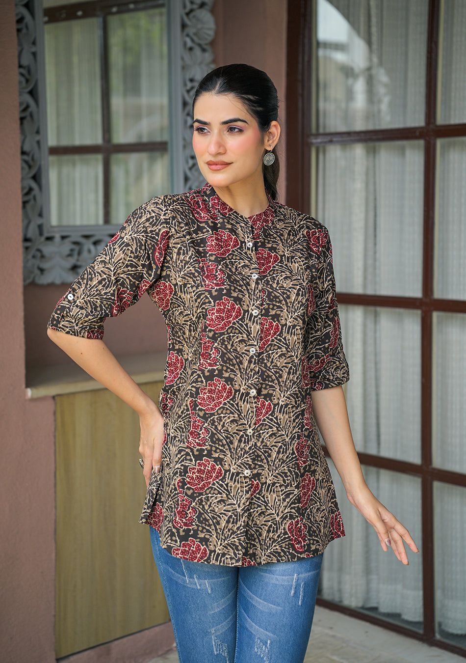 Cocoa Folk Flora Printed Top