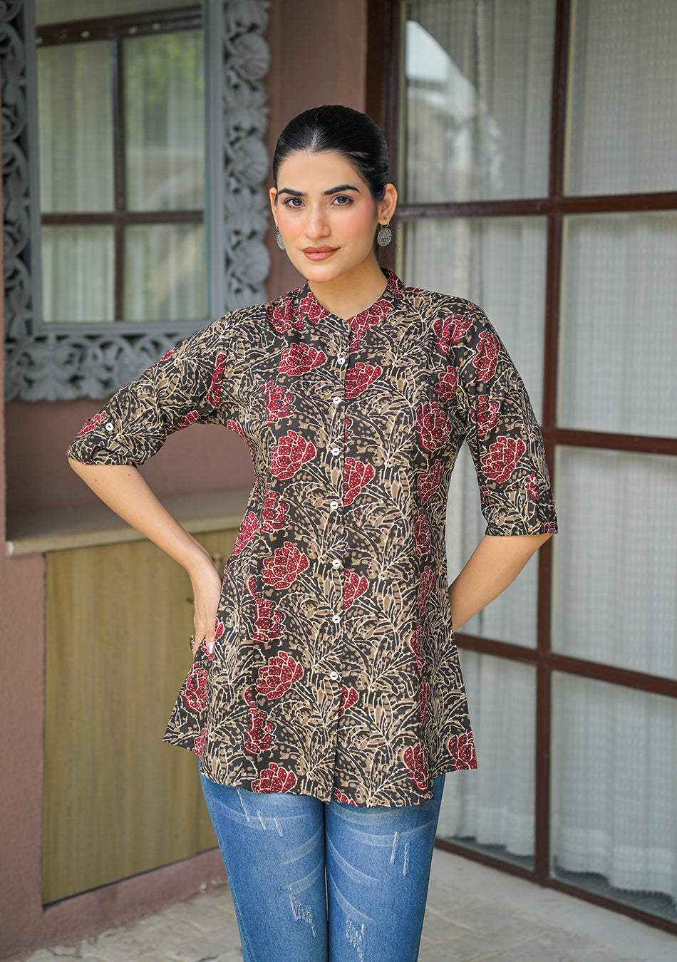 Cocoa Folk Flora Printed Top
