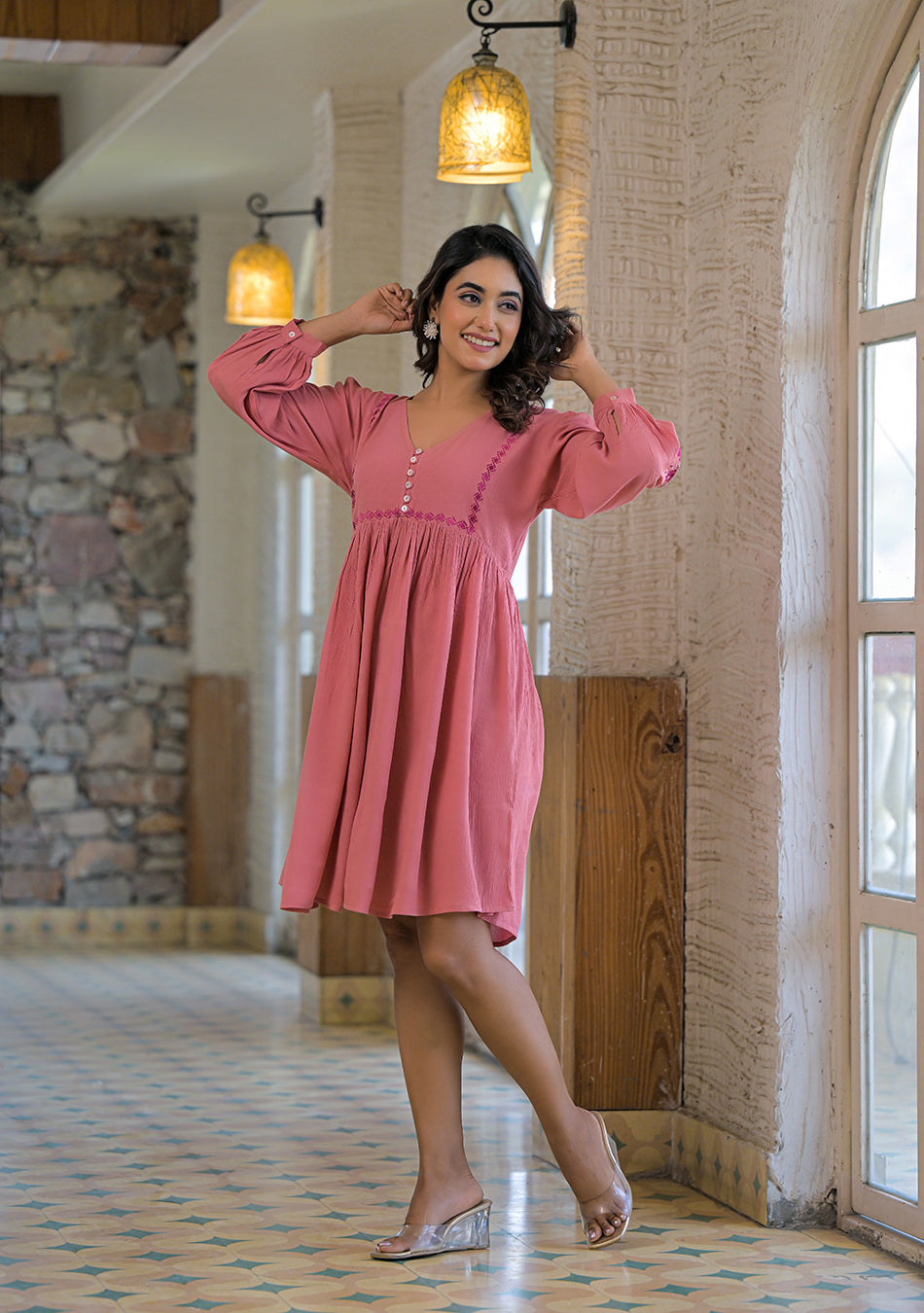 Rosewood Crinkle Empire Dress