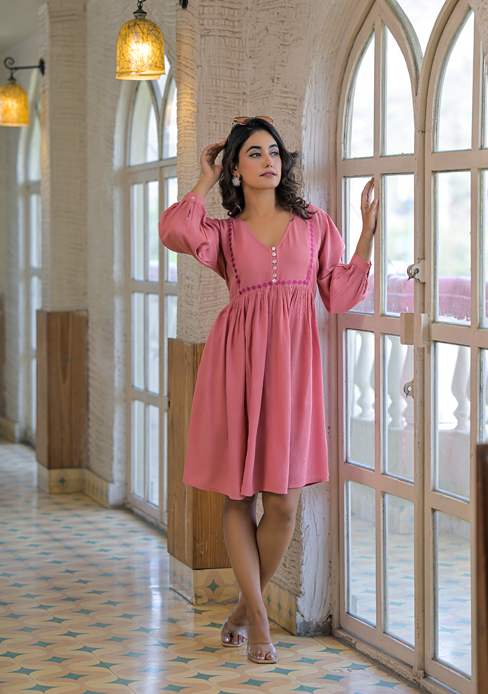 Rosewood Crinkle Empire Dress