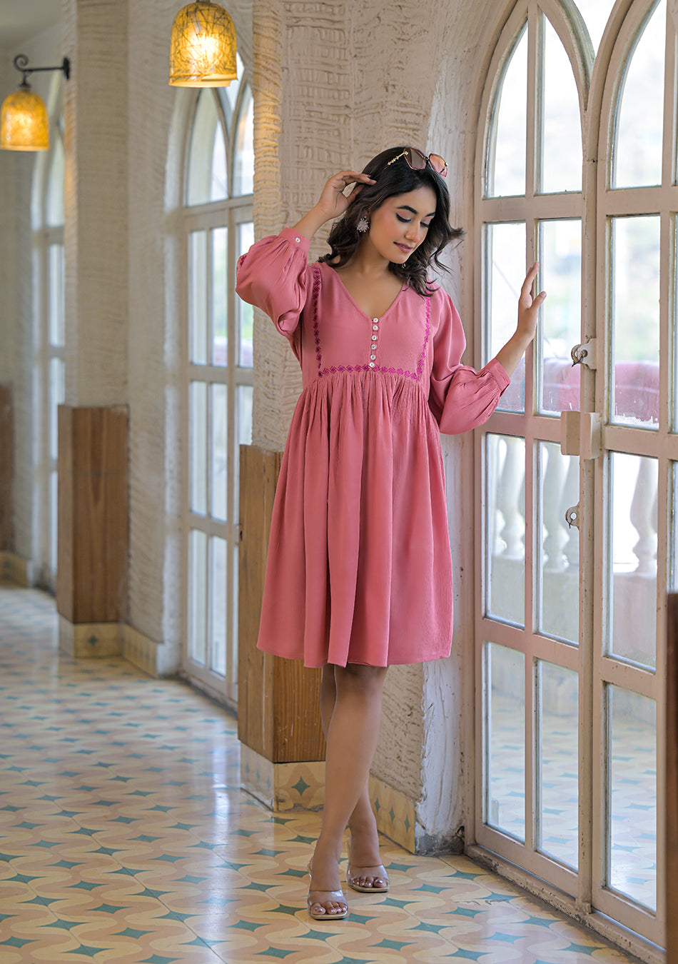 Rosewood Crinkle Empire Dress