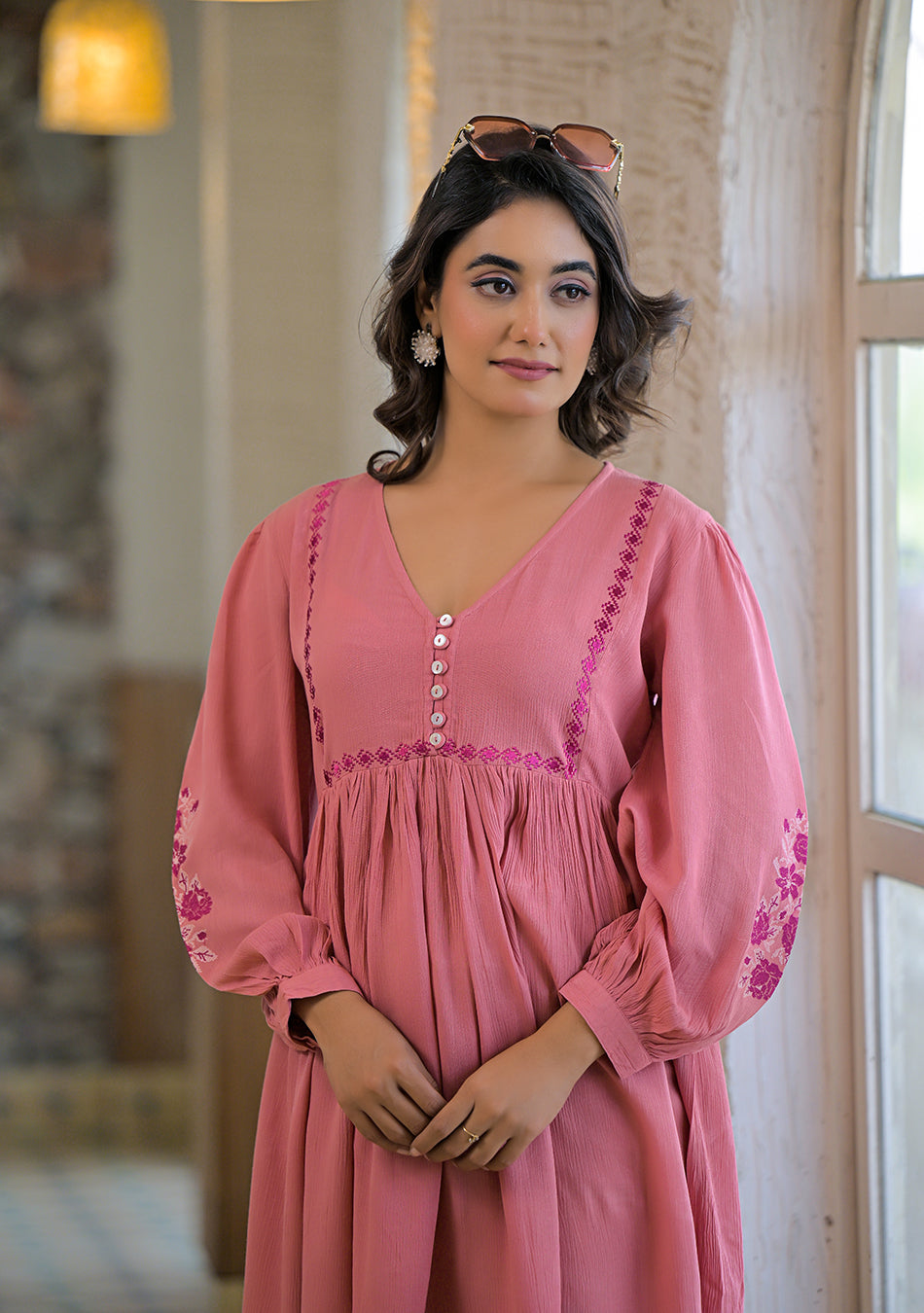 Rosewood Crinkle Empire Dress