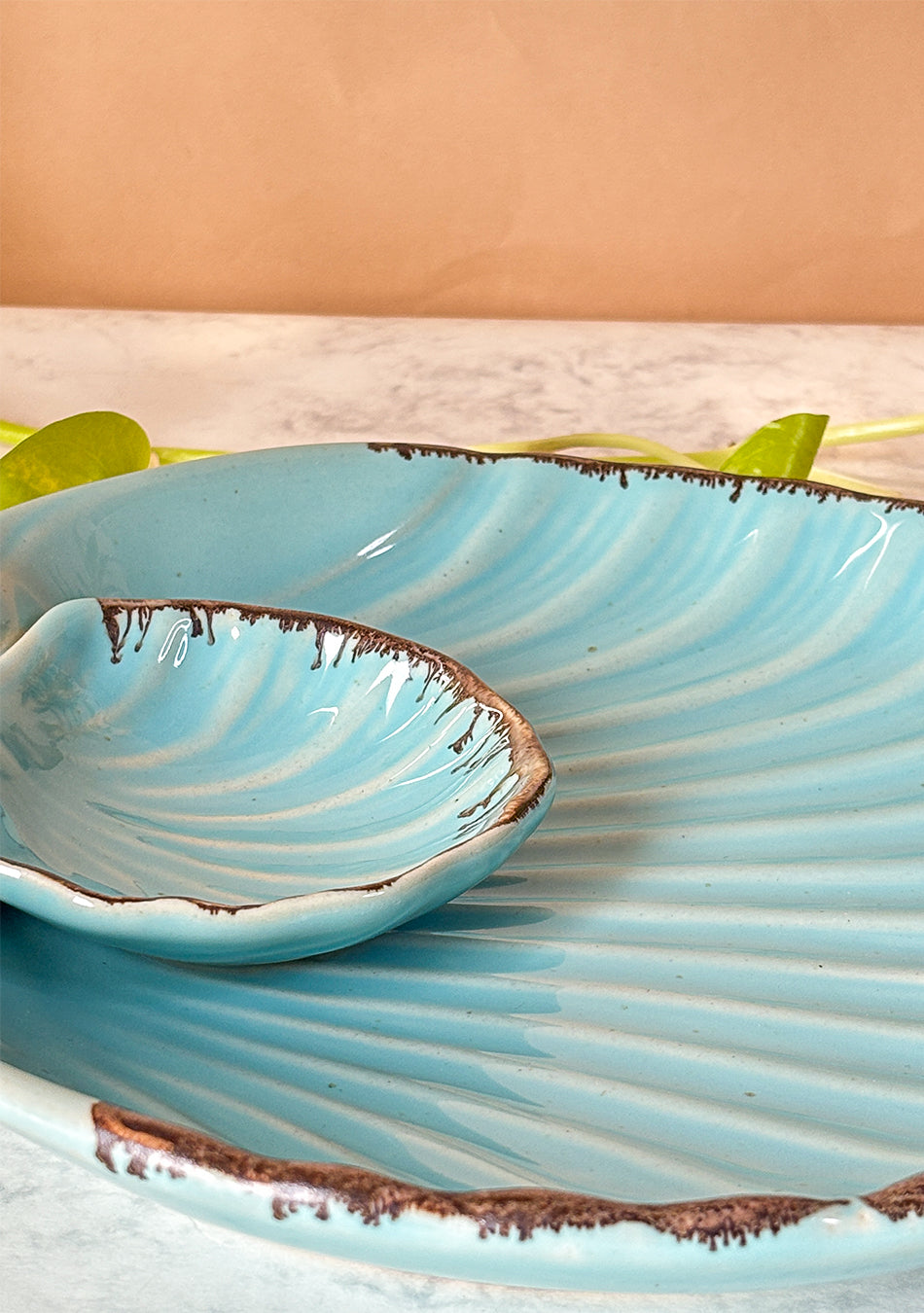 Seashell Blue Serving Ceramic Platter | Single