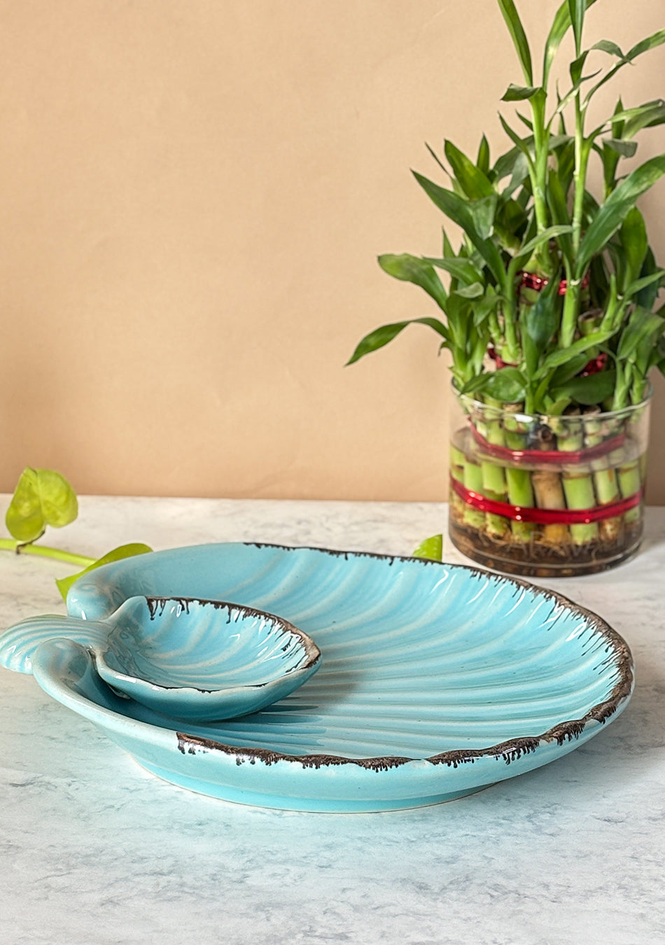 Seashell Blue Serving Ceramic Platter | Single