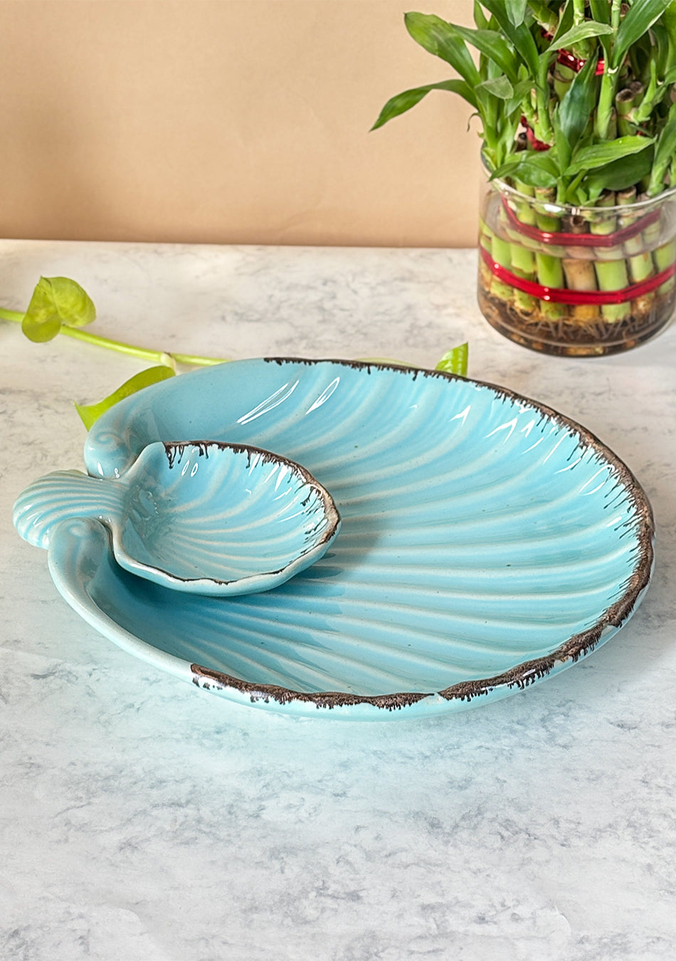 Seashell Blue Serving Ceramic Platter | Single