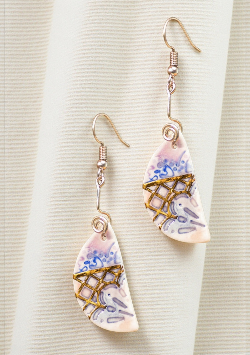 Intricate Pink-Blue Hemisphere Earrings