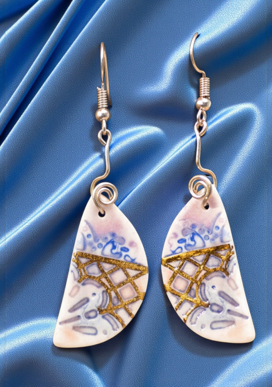 Intricate Pink-Blue Hemisphere Earrings