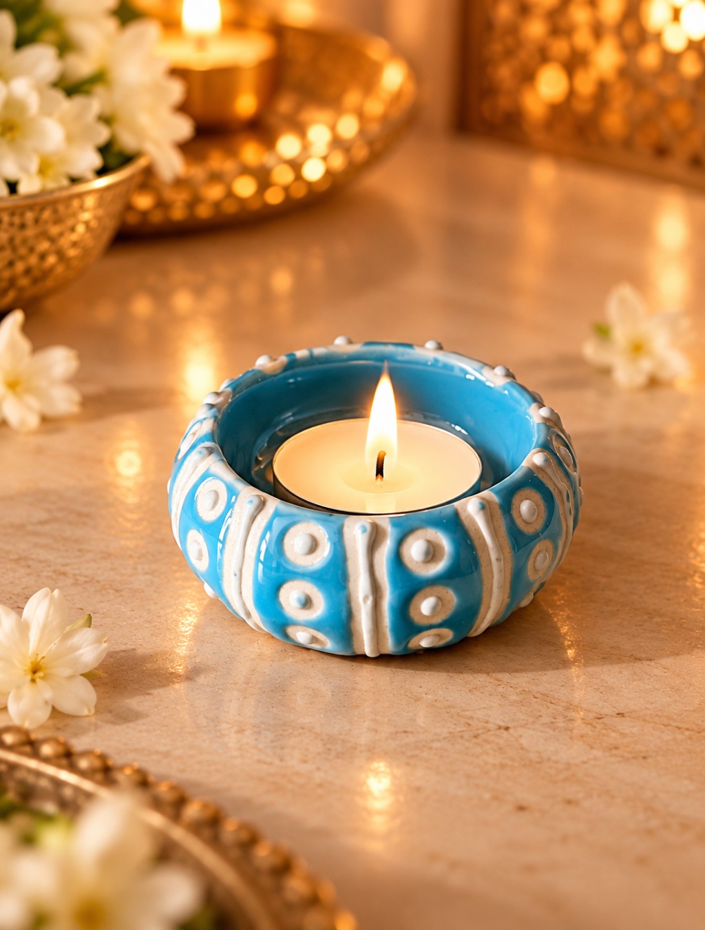 sky blue hand painted Diya Set of 6