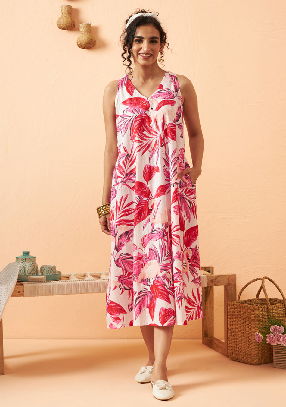 Rosy Leaf Long Dress