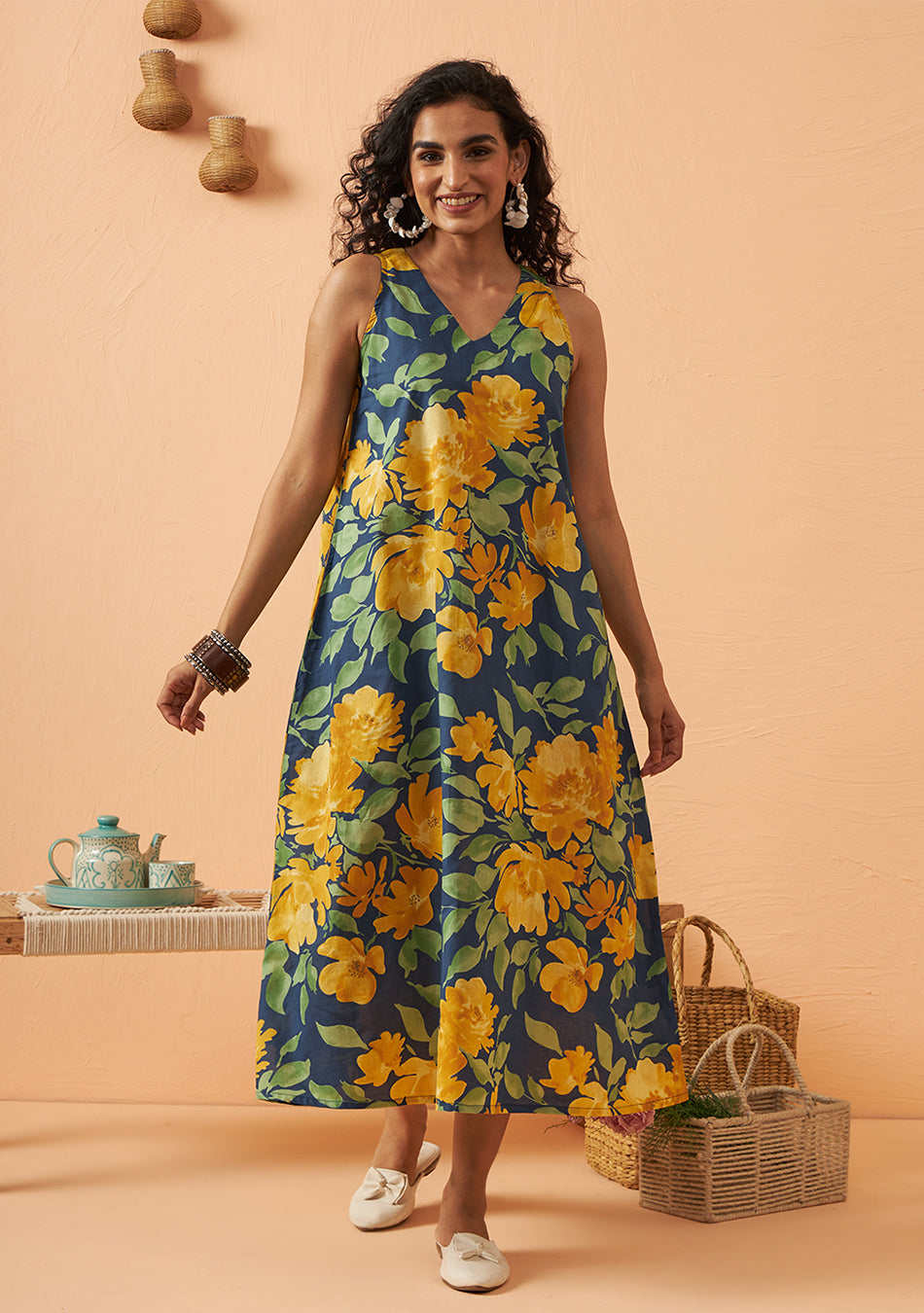 Tropical sky floral dress