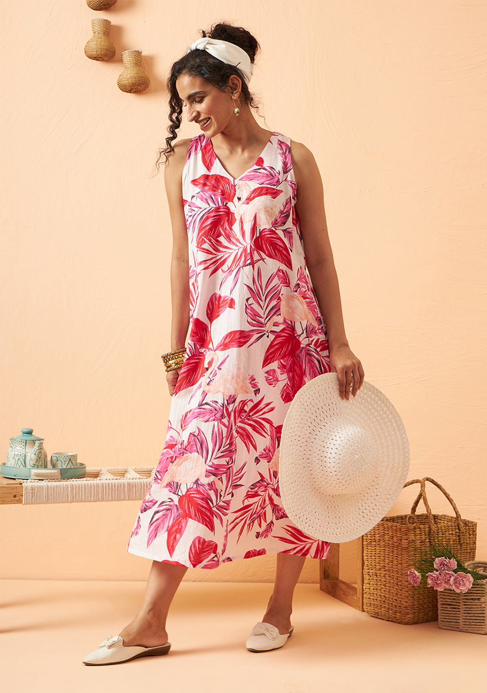 Rosy Leaf Long Dress