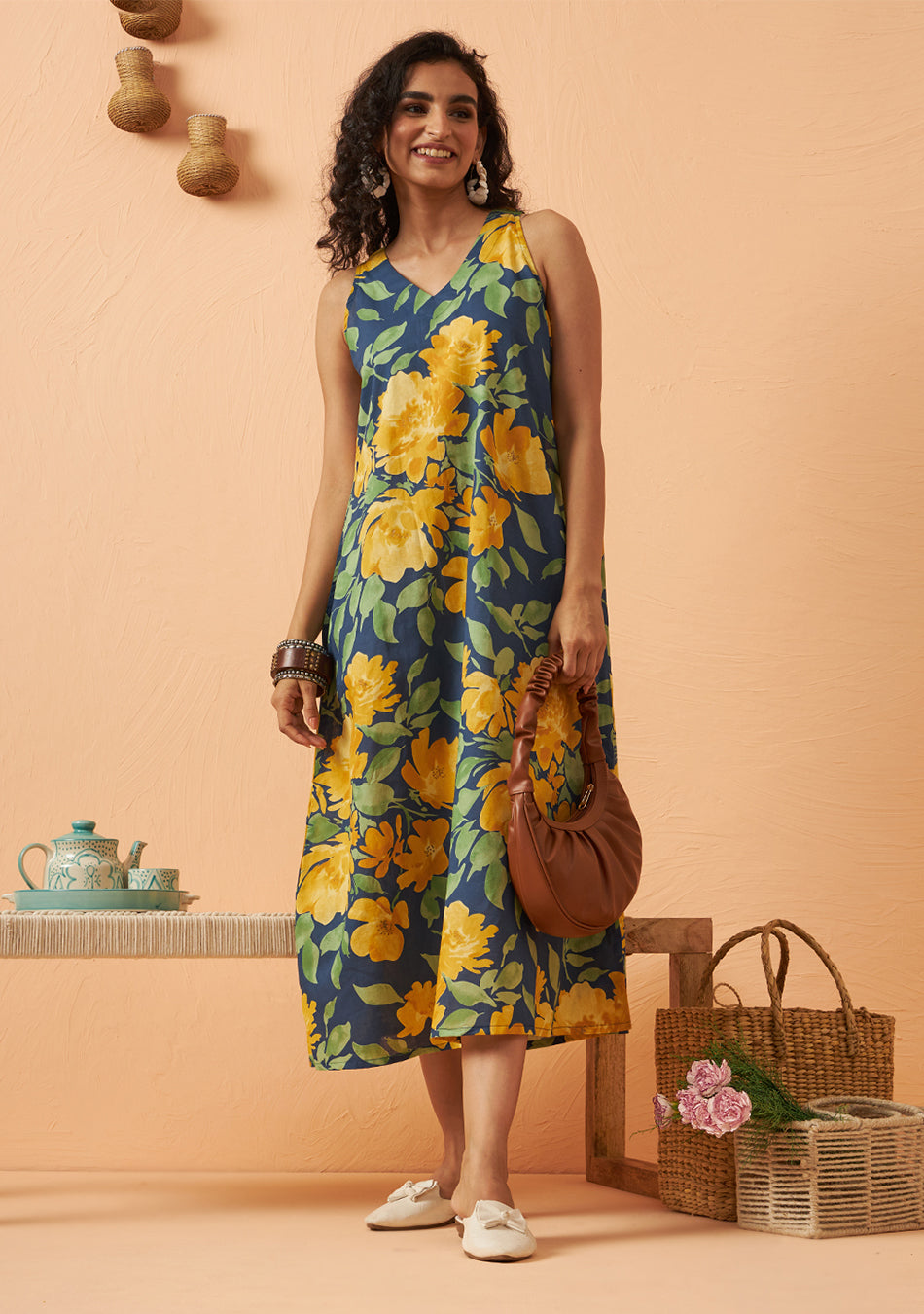 Tropical sky floral dress