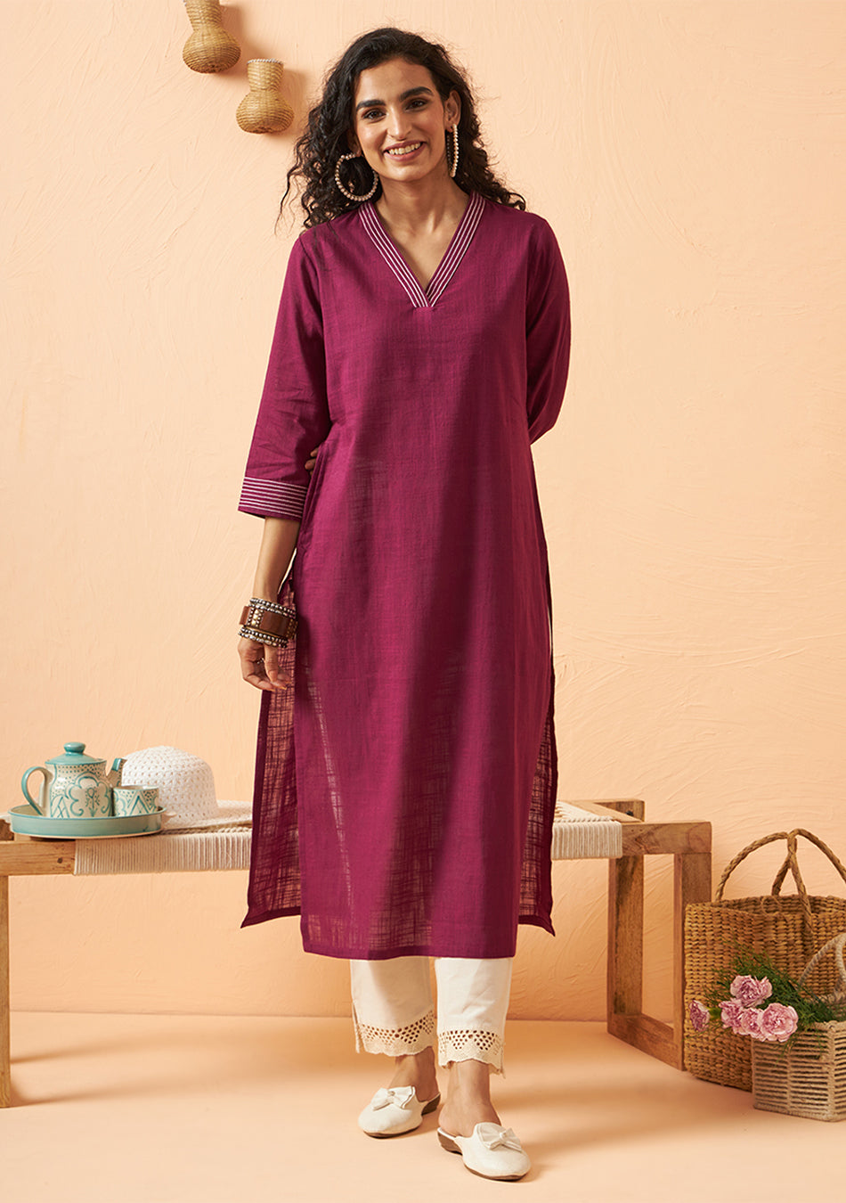 Deep purple solid kurta