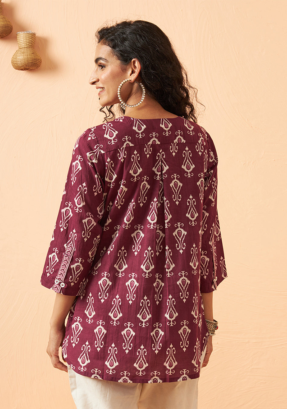 Maroon ikkat pattern top
