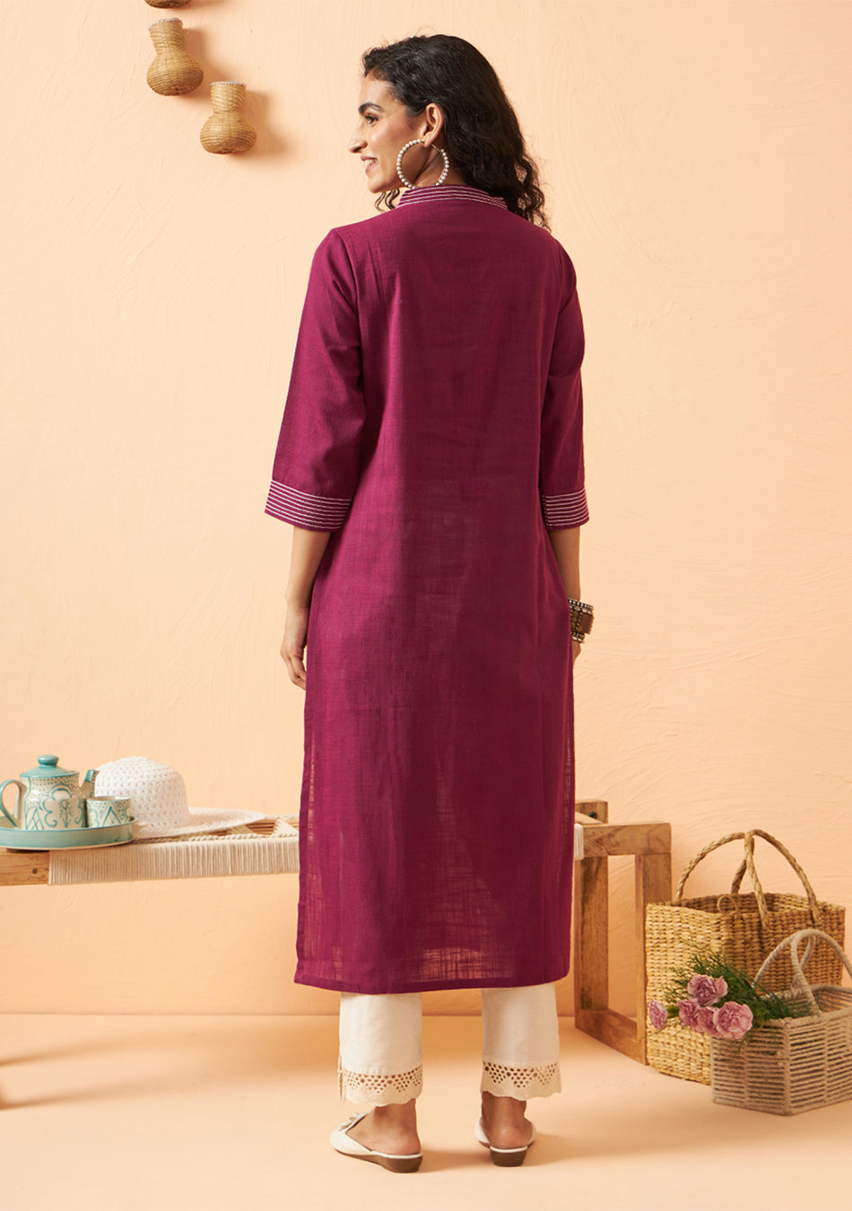 Deep purple solid kurta