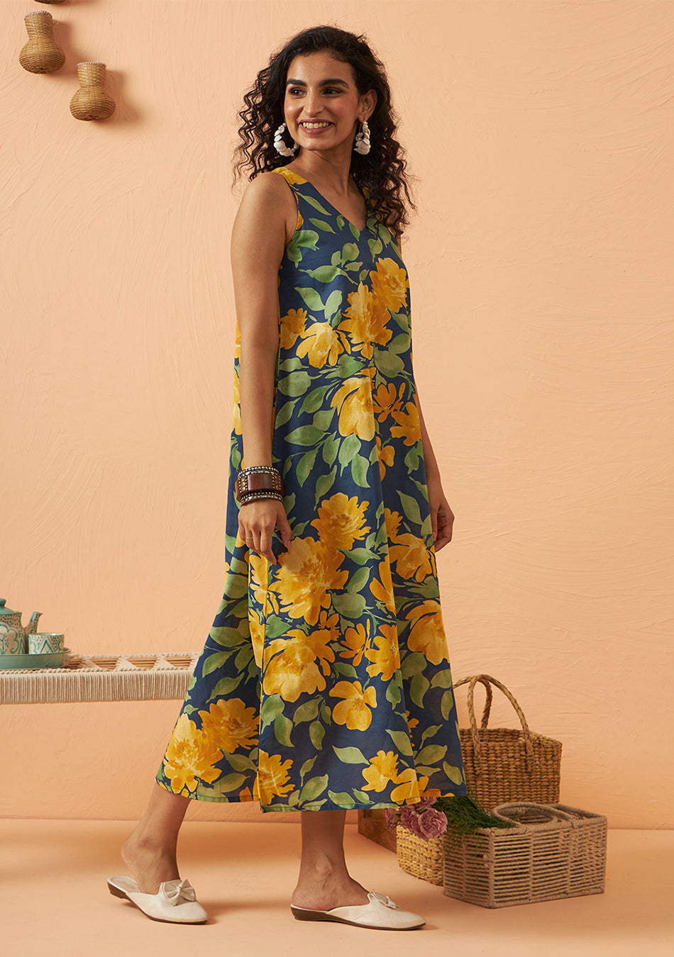 Tropical sky floral dress